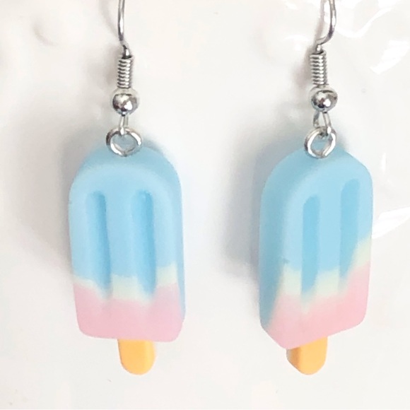 New Handmade Blue and Pink Popsicle Earrings Summer Beach Party Gift Dangling - Picture 4 of 6